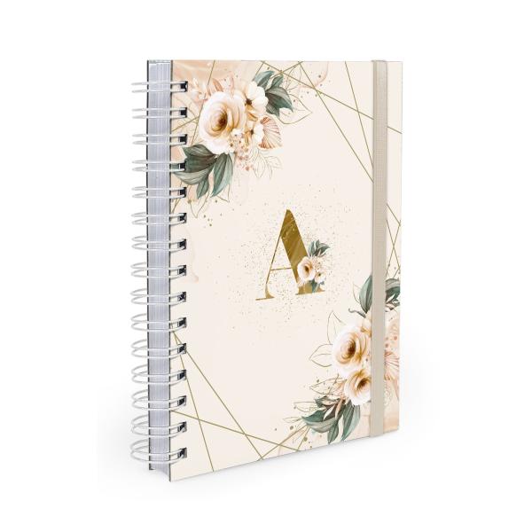 Agenda Planejamento 1 Dia Por Página Monograma Floral Nude e Dourado Letra A 2027