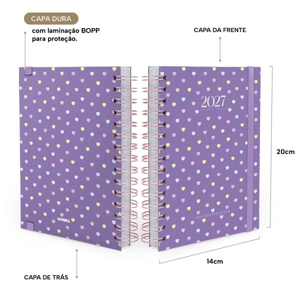 Agenda Planejamento 1 Dia Por Página Colors Sweet Corações Lilás 2027