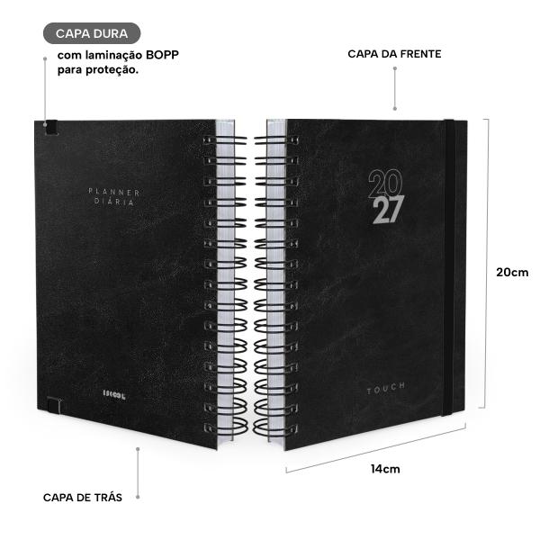 Agenda Planejamento 1 Dia Por Página Solid Touch Couro Preto 2027