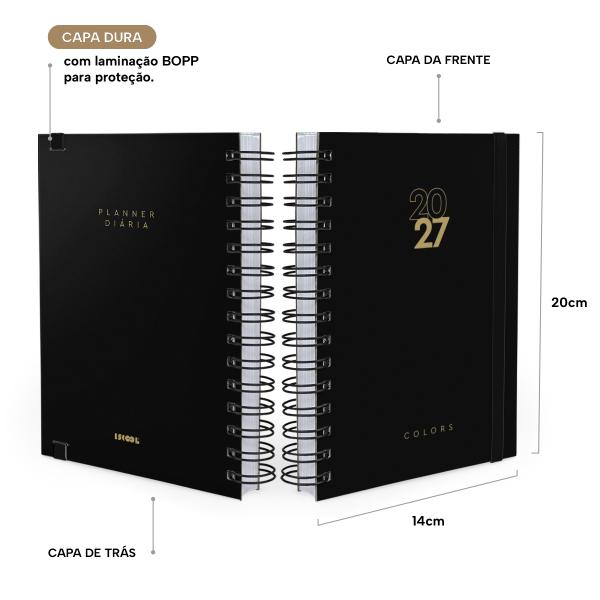 Agenda Planejamento 1 Dia Por Página Solid Colors Preto Gold 2027