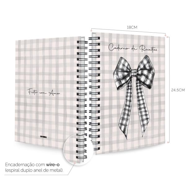 Caderno de Receitas Coquette Vintage Laço Xadrez