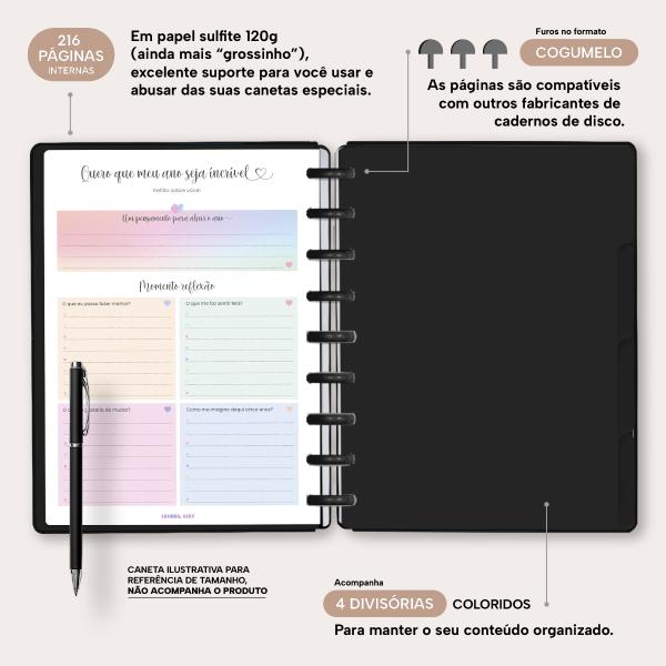 Planner De Disco Iscool Disc Permanente Solid Colors Preto Ouro