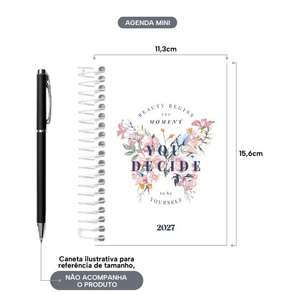Agenda Mini Butterfly Branco Rosa 2027