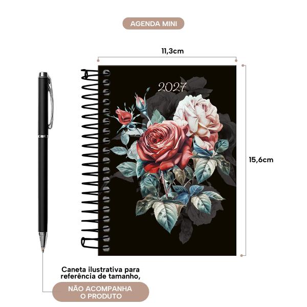 Agenda Mini Floriografia Rosa Preto 2027