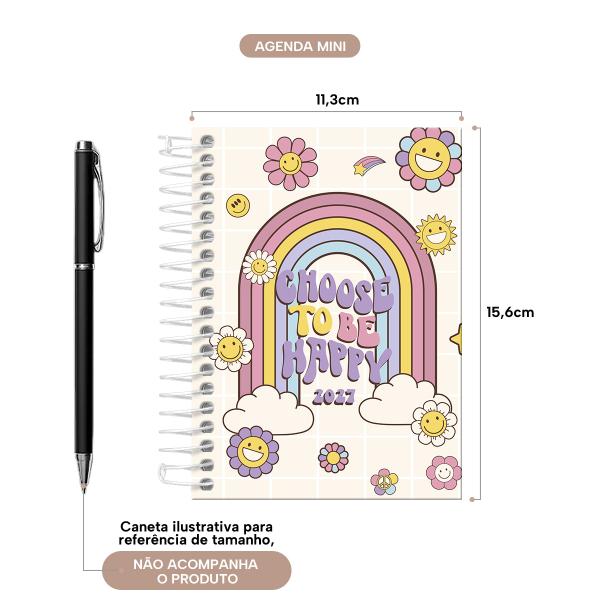 Agenda Mini Retrô Arco Iris E Flores 2027