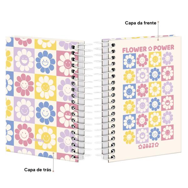 Agenda Mini Retrô Flor Power Branco 2027
