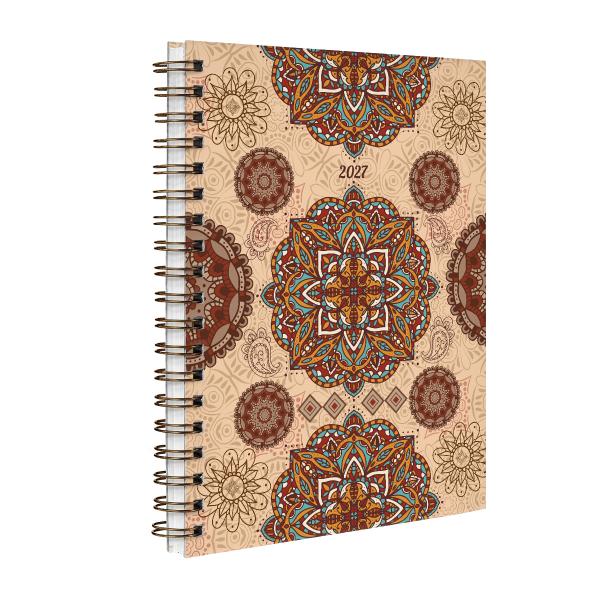 Agenda Planner Semanal Capa Dura Boho Mandala Vermelho e Nude 2027