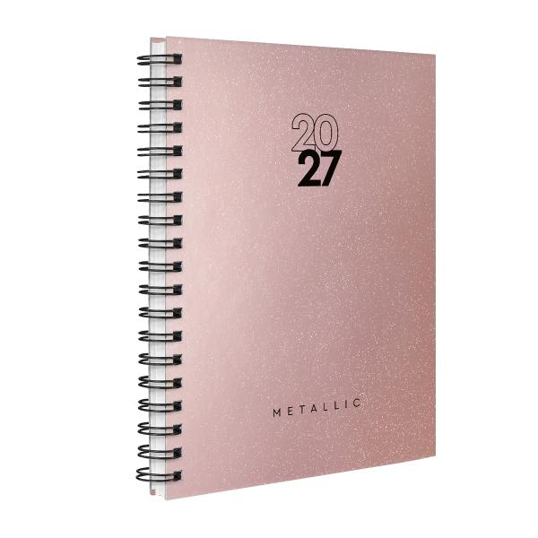 Agenda Planner Semanal Solid Glitter Metallic Rose Gold 2027