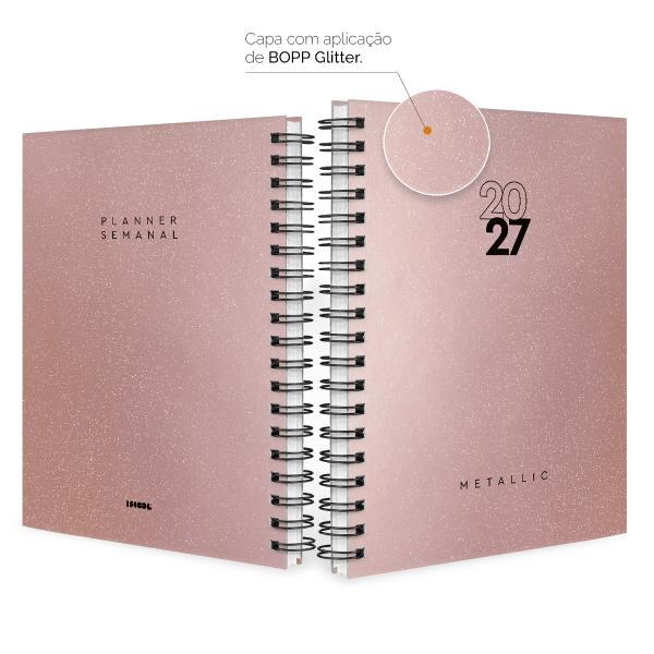 Agenda Planner Semanal Solid Glitter Metallic Rose Gold 2027