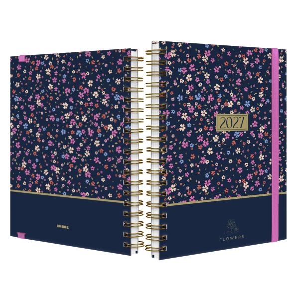 Agenda Planner Semanal Plus Flower Field Azul Marinho 2027