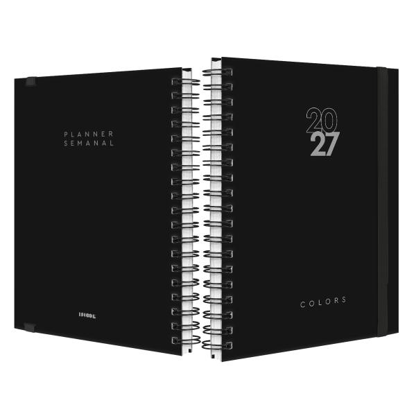 Agenda Planner Semanal Plus Solid Colors Preto Prata 2027