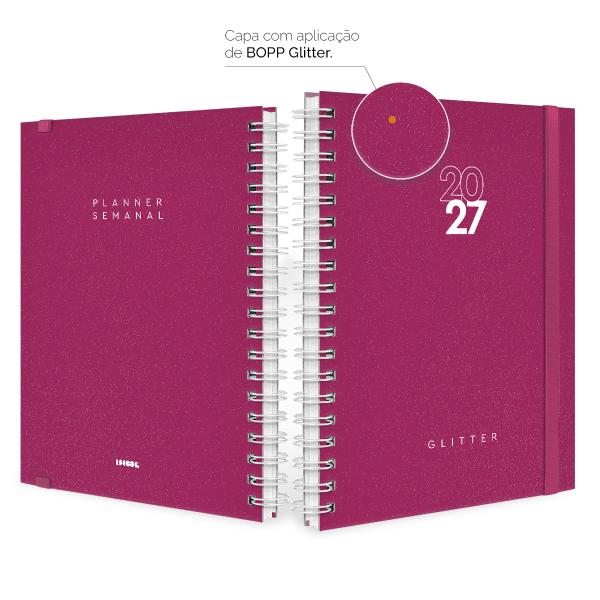 Agenda Planner Semanal Plus Solid Glitter Cores Pink 2027