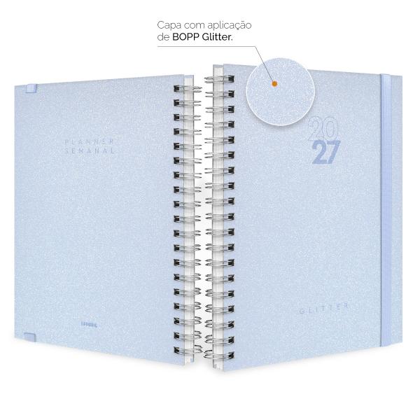 Agenda Planner Semanal Plus Solid Glitter Cores Azul Celeste 2027