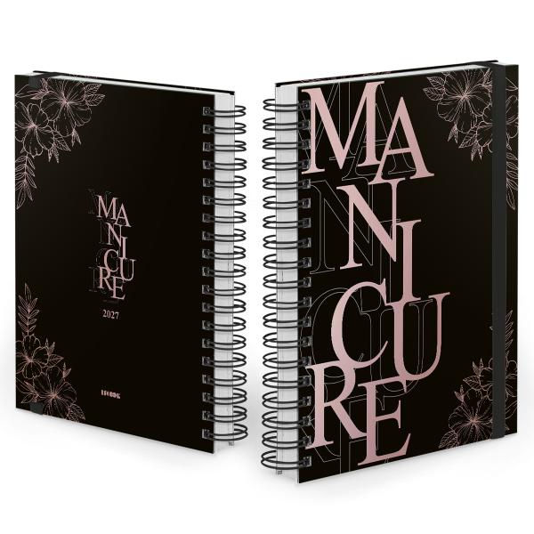 Agenda Comercial Plus Manicure Flores Preto e Rosê 2027