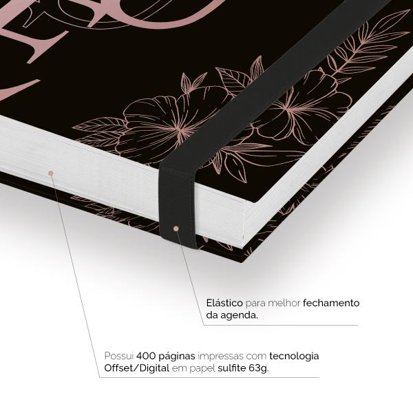 Agenda Comercial Plus Manicure Flores Preto e Rosê 2027