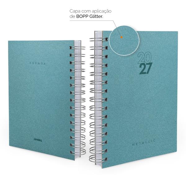 Agenda Solid Metallic Glitter Azul Topázio 2027