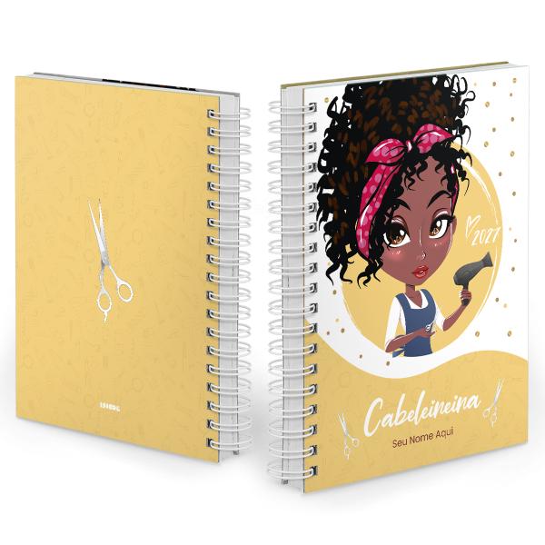 Agenda Comercial Personalizada Cabeleireira Cachos Amarela 2027