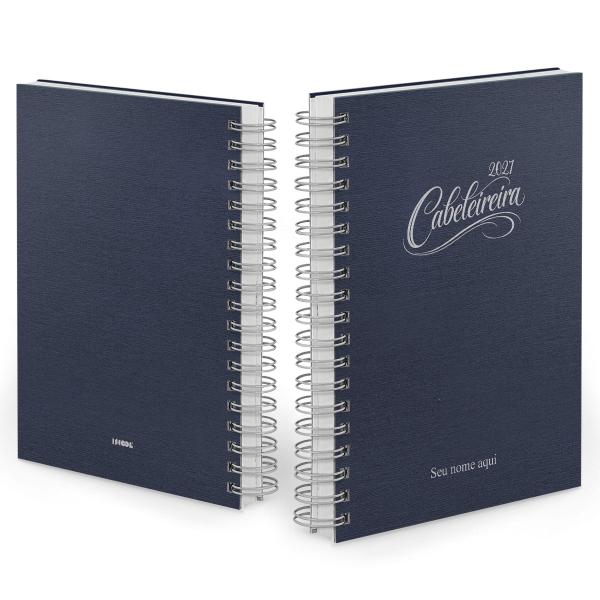 Agenda Comercial Personalizada Cabeleireira Texturizado Aço Escovado Azul 2027