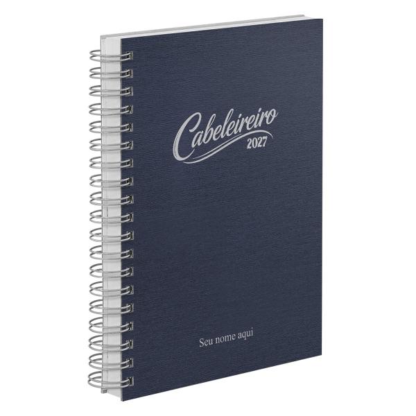 Agenda Comercial Personalizada Cabeleireiro Texturizado Aço Escovado Azul 2027