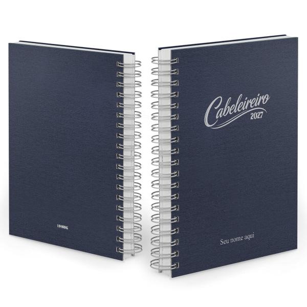 Agenda Comercial Personalizada Cabeleireiro Texturizado Aço Escovado Azul 2027