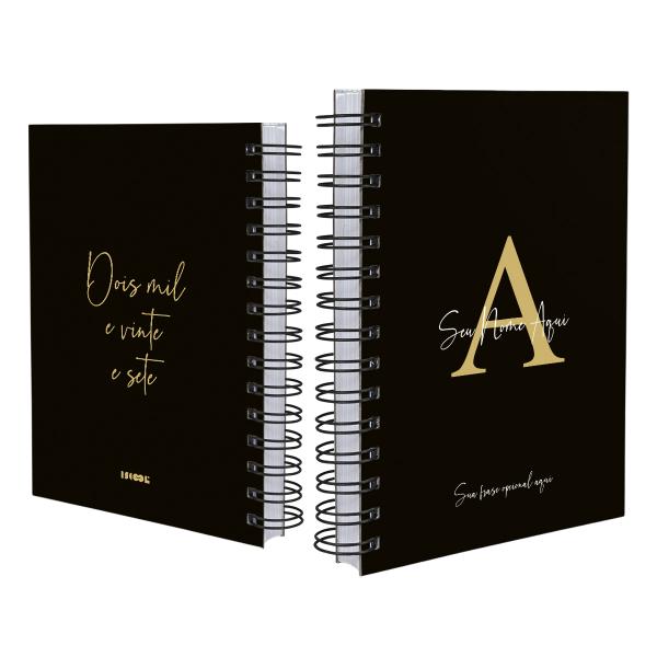 Agenda Personalizada Moderna Letra Cores Preto Ouro 2027