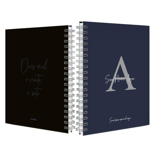 Agenda Planner Semanal Personalizada Moderna Letra Cores Azul Marinho 2027