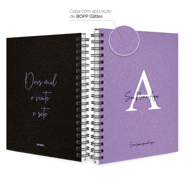 Agenda Planner Semanal Personalizada Moderna Letra Glitter Lilás 2027