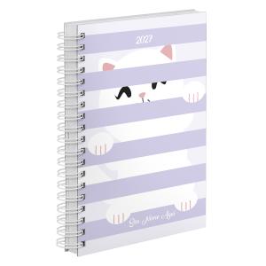 Agenda Diária Personalizada Listras Lilás Gato Branco 2027