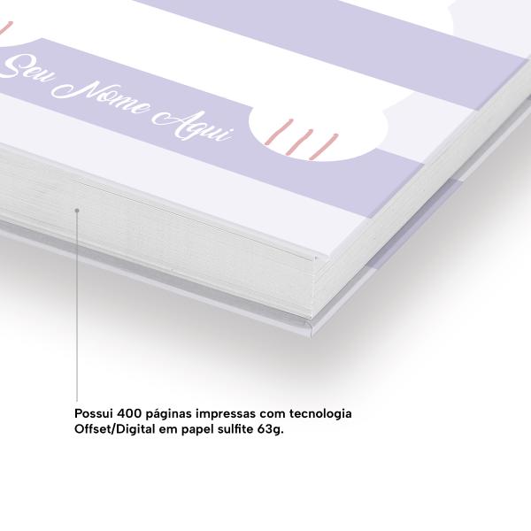 Agenda Diária Personalizada Listras Lilás Gato Branco 2027