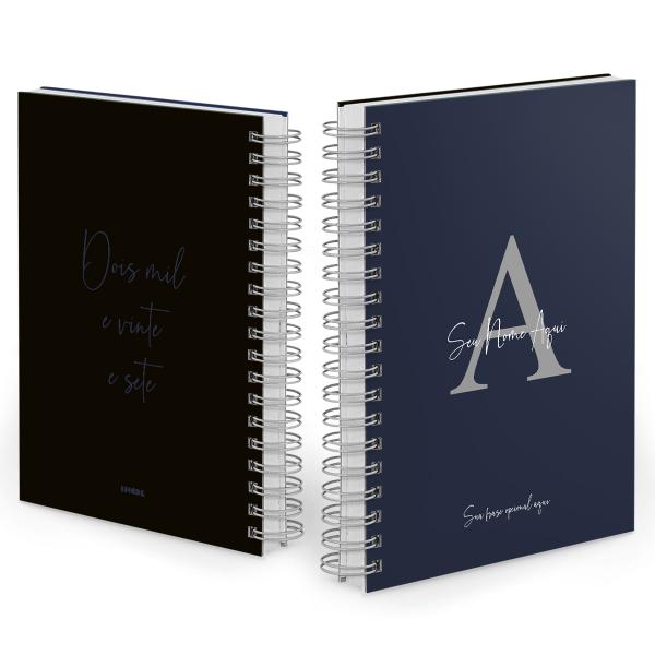 Agenda Diária Personalizada Moderna Letra Cores Azul Marinho 2027
