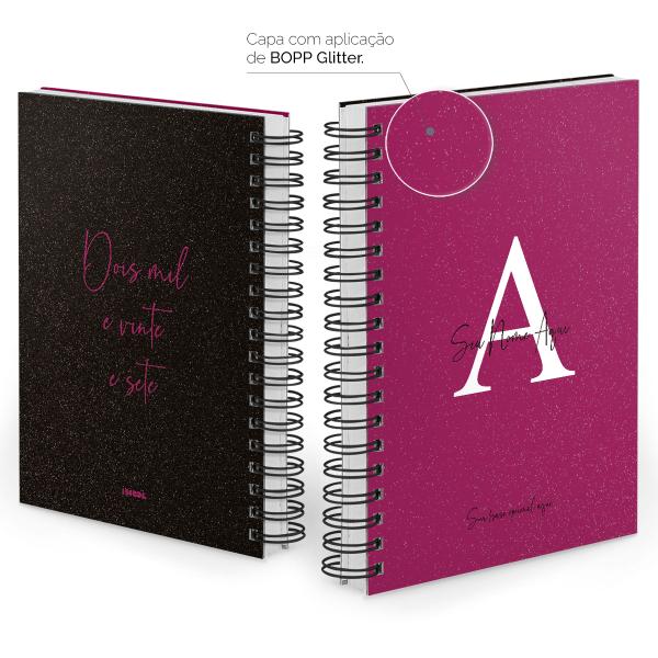 Agenda Diária Personalizada Moderna Letra Glitter Pink 2027