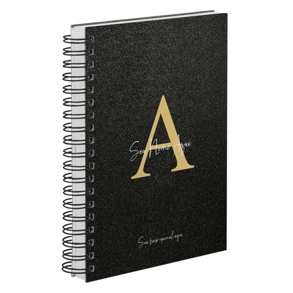 Agenda Diária Personalizada Moderna Letra Glitter Preto Ouro 2027