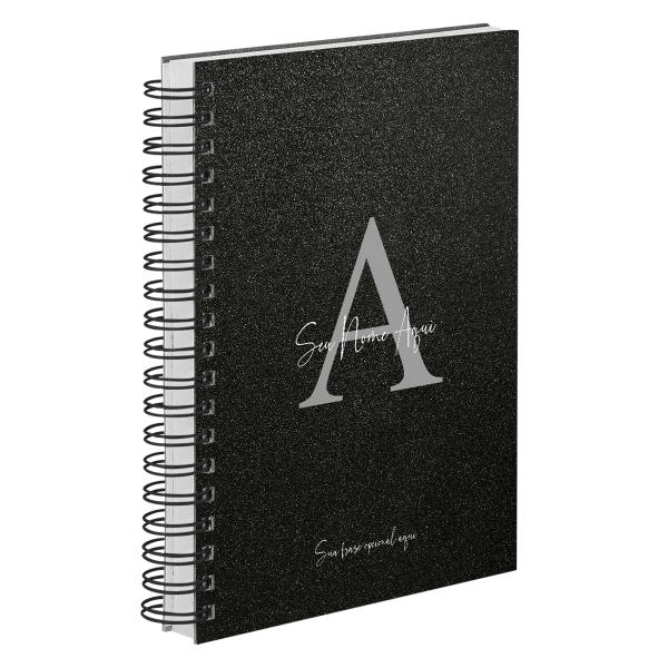 Agenda Diária Personalizada Moderna Letra Glitter Preto Prata 2027