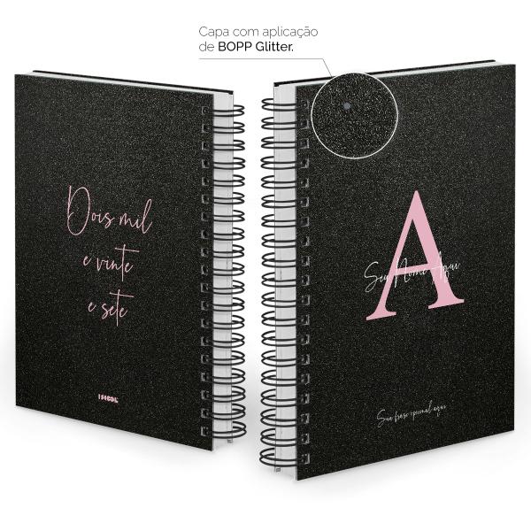 Agenda Diária Personalizada Moderna Letra Glitter Preto Rosa 2027