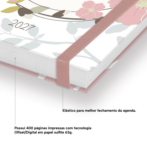 Agenda Diária Plus Personalizada Floral Ramos Rosê 2027