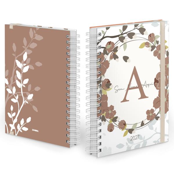 Agenda Diária Plus Personalizada Floral Ramos Capuccino 2027