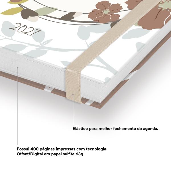 Agenda Diária Plus Personalizada Floral Ramos Capuccino 2027