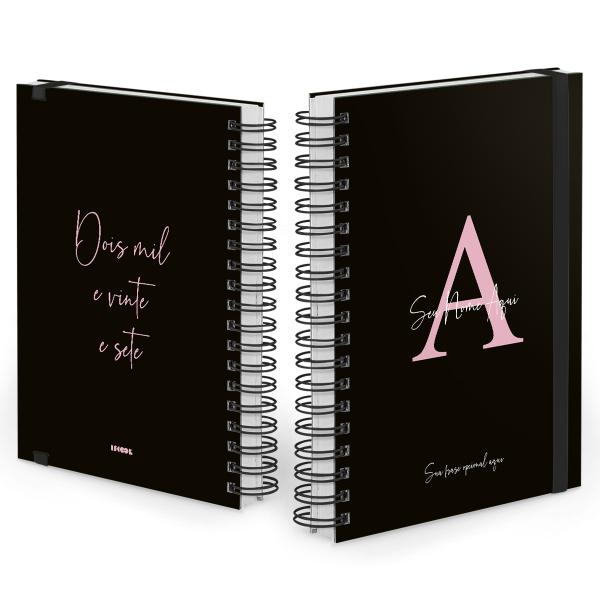 Agenda Diária Plus Personalizada Moderna Letra Cores Preto Rosa 2027