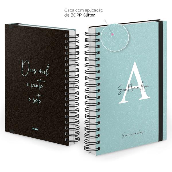Agenda Diária Plus Personalizada Moderna Letra Glitter Verde Água 2027
