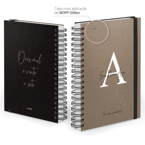 Agenda Diária Plus Personalizada Moderna Letra Glitter Metalizada Bronze 2027