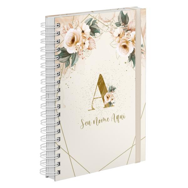 Agenda Diária Plus Personalizada Monograma Floral Bege E Dourado Letra A 2027