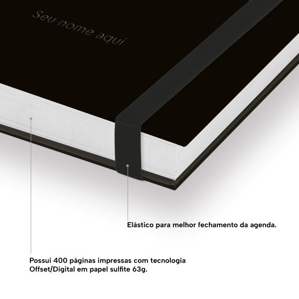 Agenda Diária Plus Personalizada Solid Colors Preto Verniz 2027