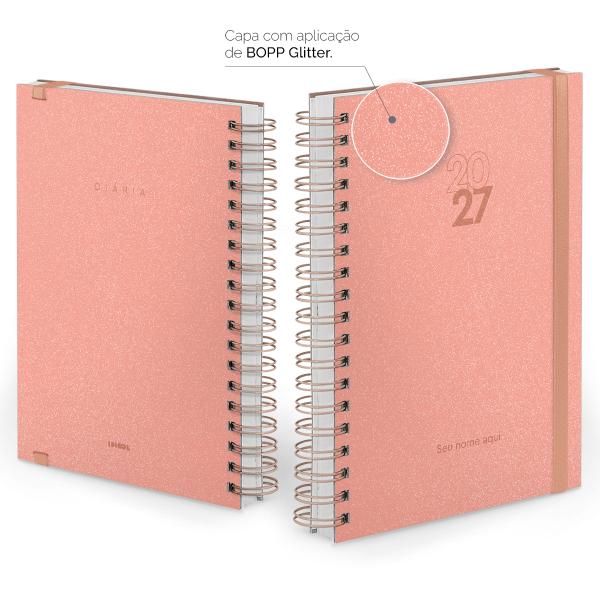 Agenda Diária Plus Personalizada Solid Glitter Pêssego 2027