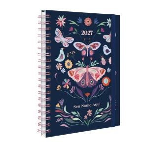 Agenda Planner Semanal Plus Personalizada Butterfly Marinho Rosa 2027