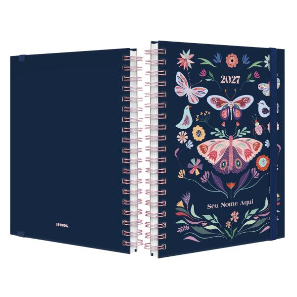 Agenda Planner Semanal Plus Personalizada Butterfly Marinho Rosa 2027