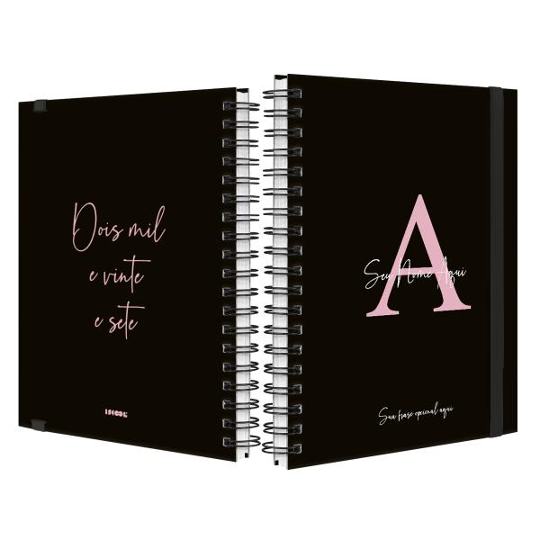 Agenda Planner Semanal Plus Personalizada Moderna Letra Cores Preto Rosa 2027