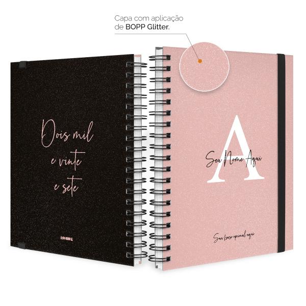 Agenda Planner Semanal Plus Personalizada Moderna Letra Glitter Rosê 2027