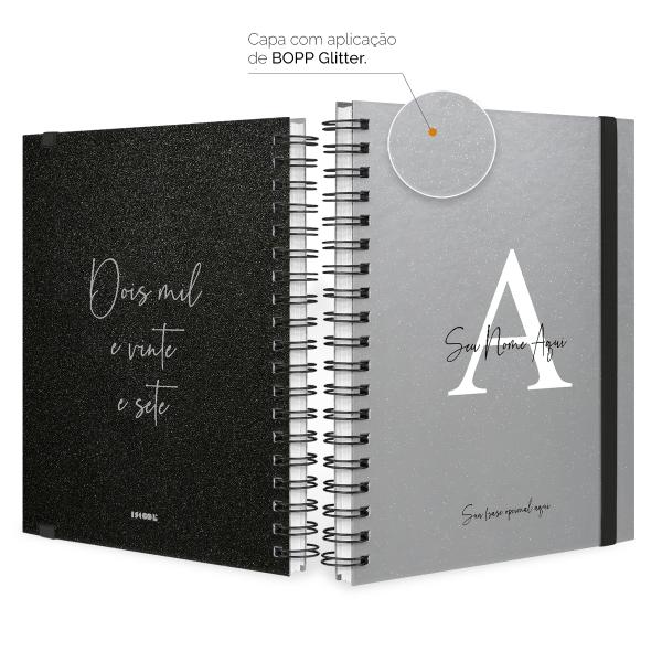 Agenda Planner Semanal Plus Personalizada Letra Glitter Metalizada Prata 2027