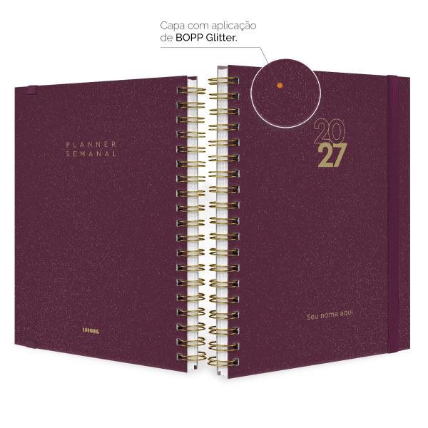 Agenda Planner Semanal Plus Personalizada Solid Glitter Cores Marsala 2027