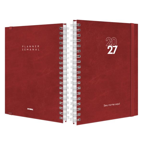Agenda Planner Semanal Plus Personalizada Touch Couro Vermelho 2027